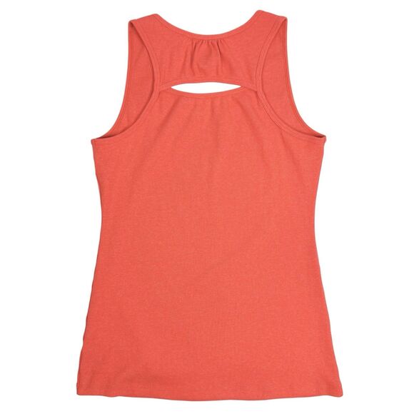 REI Coral Orange Ribbed Damask Graphic Cutout Back Athletic Tank Top Large - Picture 3 of 7